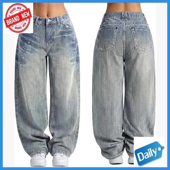 Denim - 90s Vintage Baggy Jeans Loose Fit Mid Rise Wide Leg Denim Pants